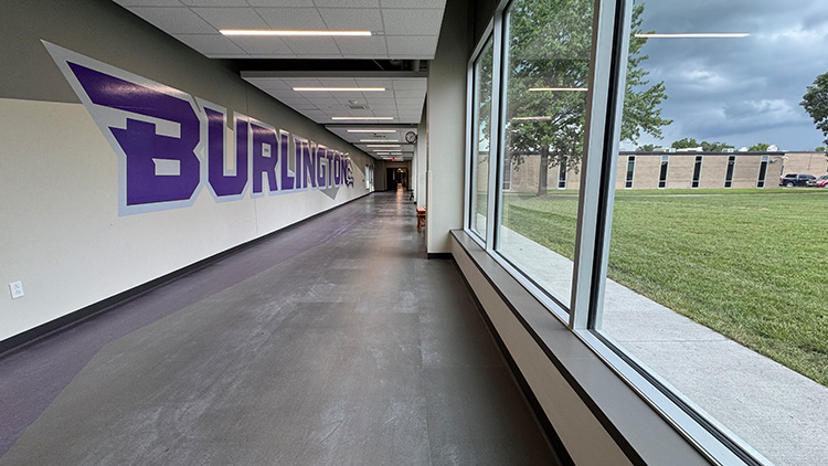 An enclosed tunnel from the main building to the industrial arts building at BHS.